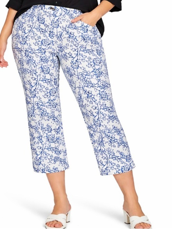 J. Jill Pants - J. Jill Essential Cotton-stretch pants white with blue floral women’s SZ 8 crop